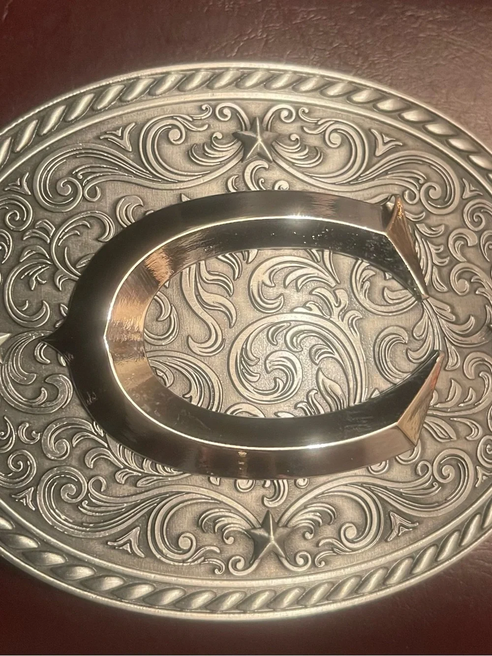 New men/women. Silvertone “C” Belt Buckle-Western Statement. Raised design.NIP